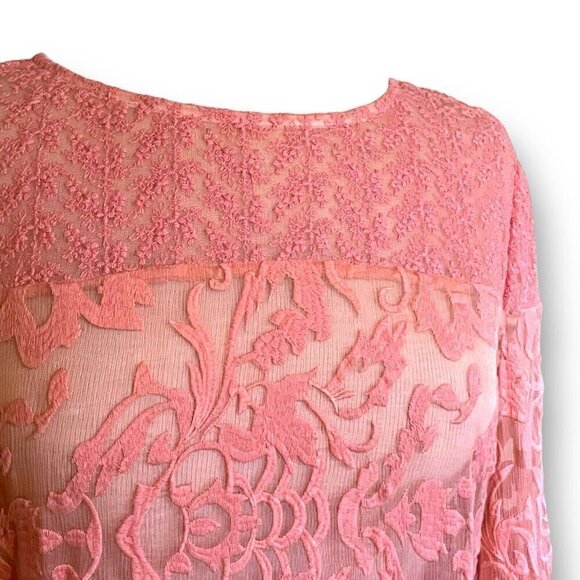 Sundance Womens Embroidered Trellis Dress Sz 8 Pink 100% Silk Sheer Boho Shift - Picture 6 of 10